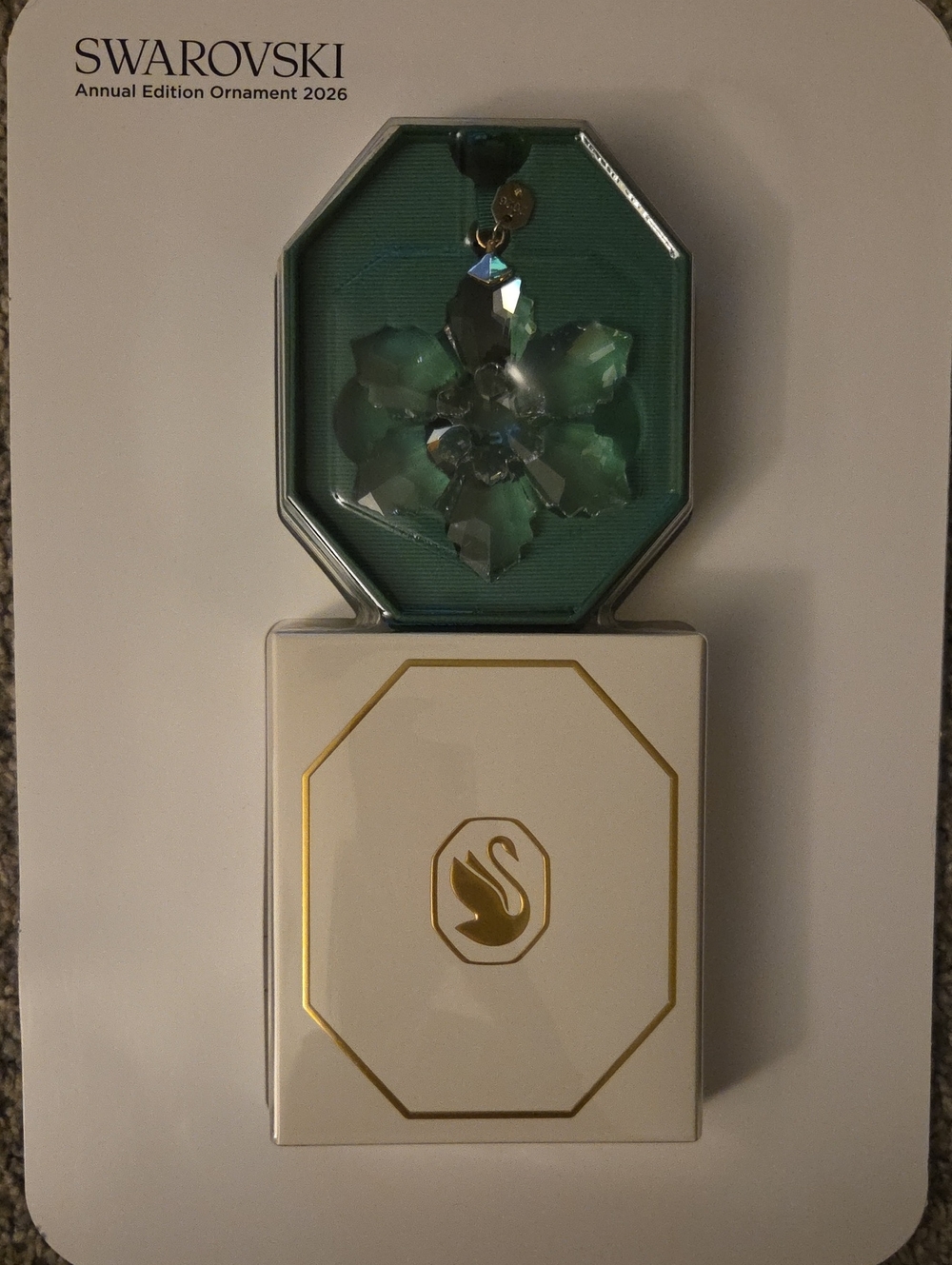 Swarovski Faceted Crystal Snowflake Pendant Green Annual 2026 Ornament NWT